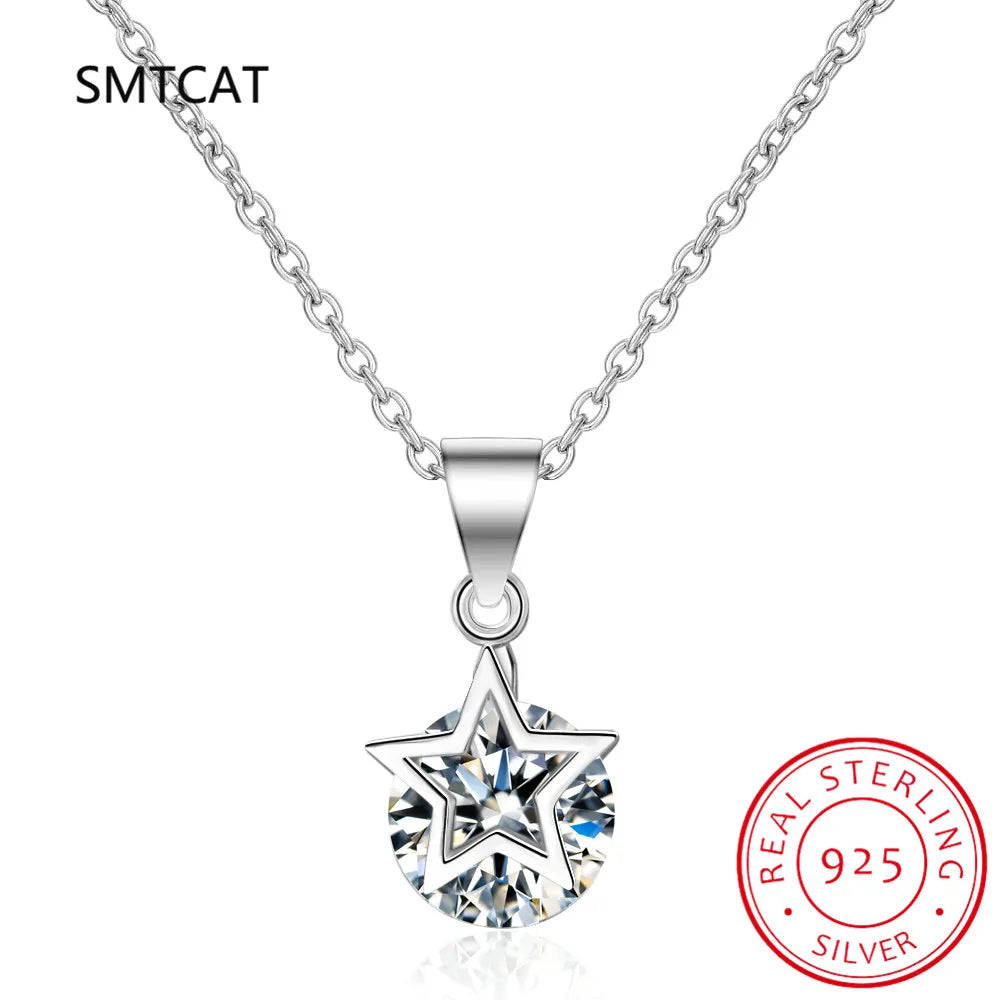 1 Carat Real Moissanite Star Pendant Necklace For Women Top Quality 100% 925 Sterling Silver Wedding Party Bridal Fine Jewelry