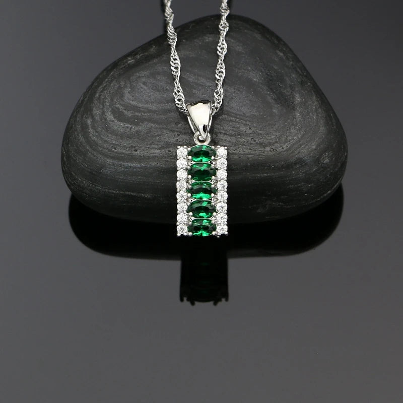 925 Silver Women Wedding Jewelry Sets Green Cubic Zirconia White Crystal Stud Earrings Pendant Ring Bracelet Necklace Sets