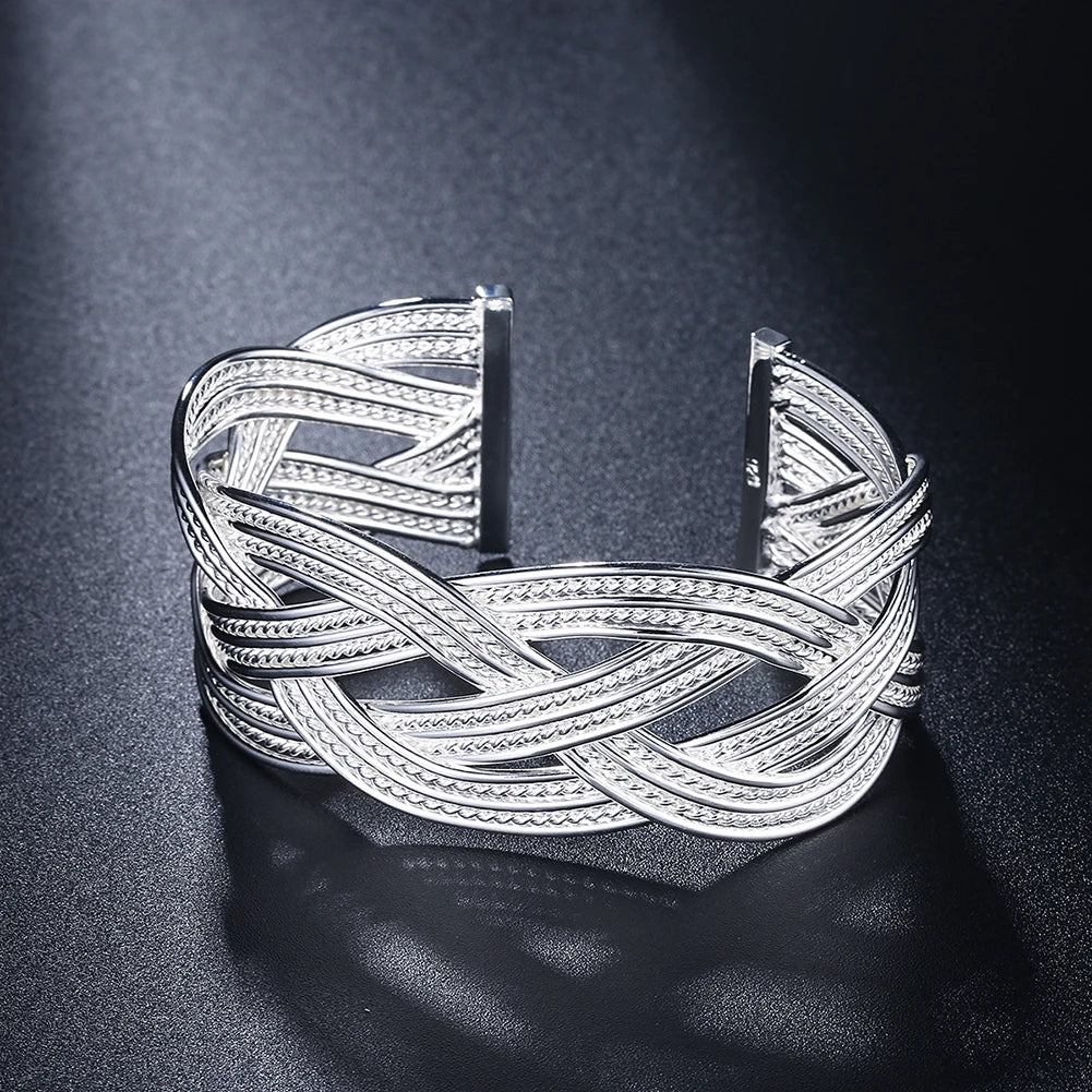 925 Sterling Silver Bracelets for Women elegant Braided wire bangle Fashion Wedding Party Christmas Gift Girl student Jewelry