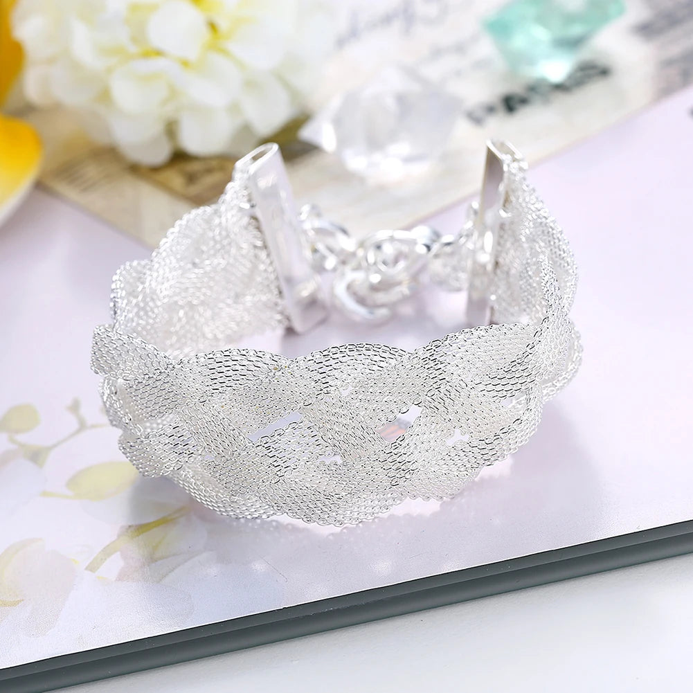 925 Sterling Silver Bracelets for women net Reticulated chain Wedding party Christmas high quality Fashion Jewelry 20cm