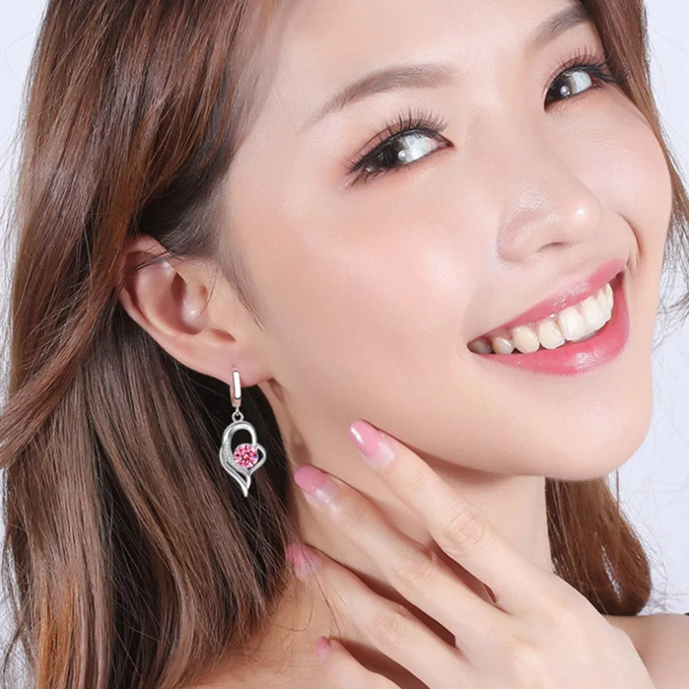 925 Sterling Silver New Woman Fashion Jewelry High Quality Blue Pink White Purple Crystal Zircon Hot Selling Earrings