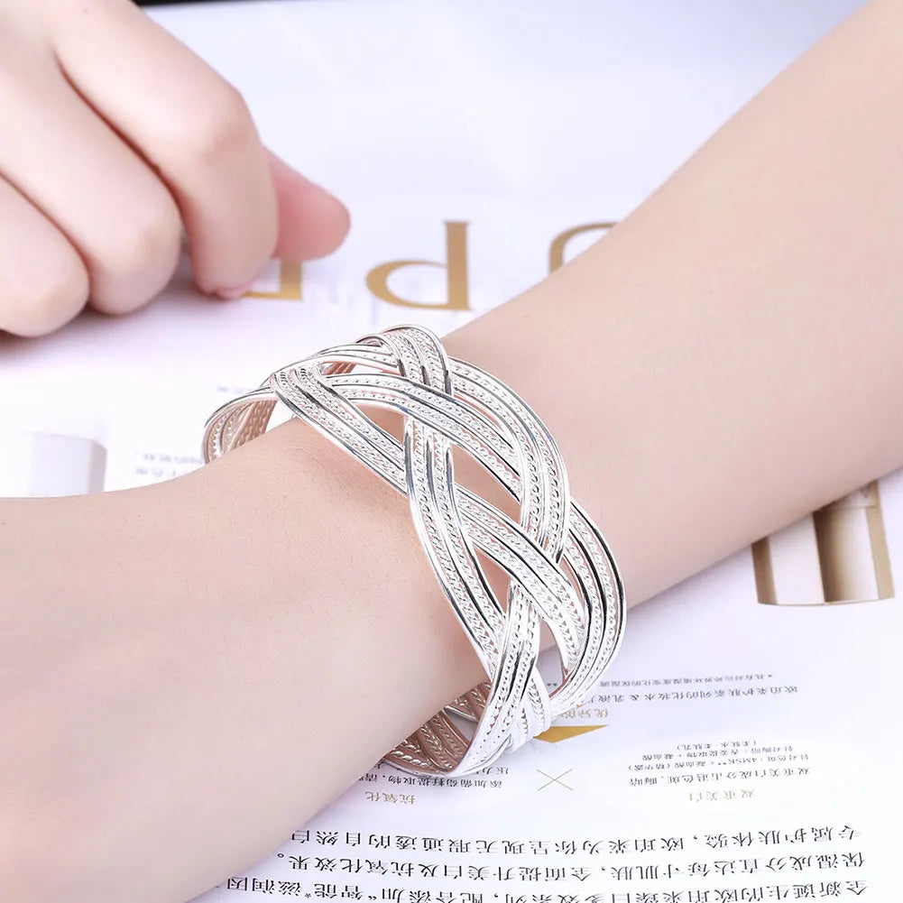 925 Sterling Silver Bracelets for Women elegant Braided wire bangle Fashion Wedding Party Christmas Gift Girl student Jewelry