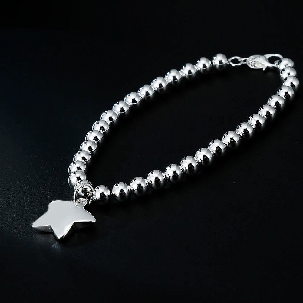 925 sterling silver 4MM Bead Chain Star Pendant Bracelets for women Fashion Designer Party Wedding Accessories Jewelry Gifts