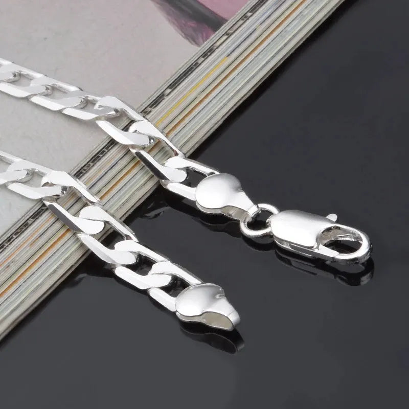 925 Sterling silver Bracelet Sideways Silver Bracelet 6MM8MM10MM Bracelet Men & Women Jewelry