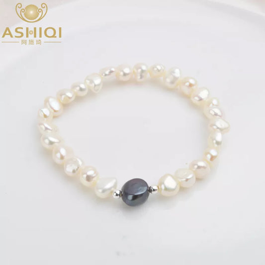 ASHIQI Real Natural Freshwater Baroque Pearl Bracelets & Bangles Women 925 Sterling Silver Beads Jewelry Gift