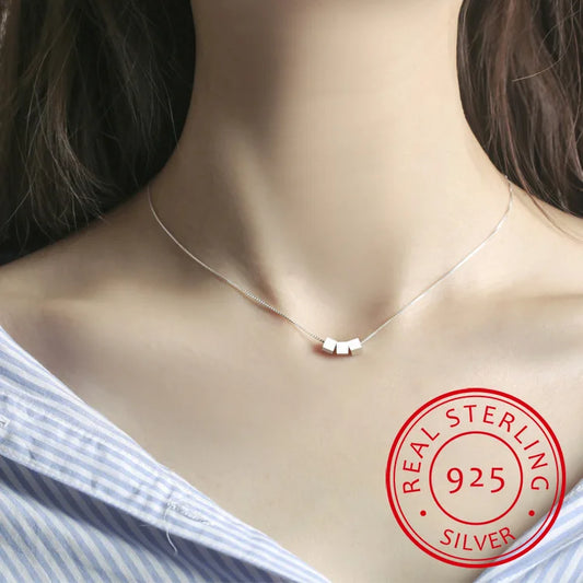 925 sterling silver three small box necklace pendant clavicle chain female design simple short paragraph wild Korean students