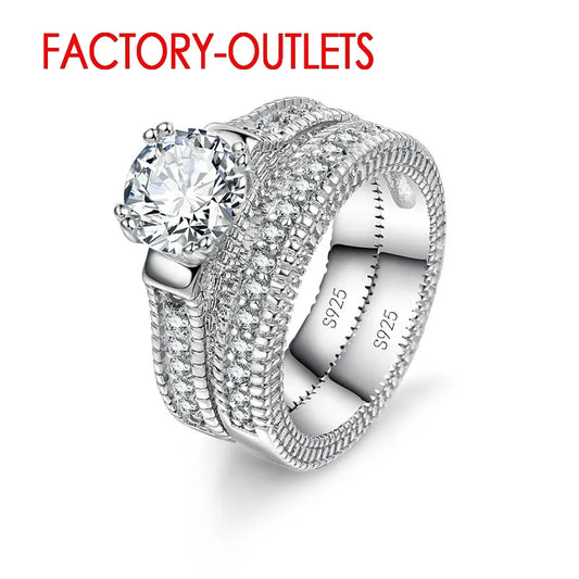 925 Sterling Silver Wedding Ring Unisex Romantic Fashion Jewelry Cubic Zirconia Prong Setting  Wholesale
