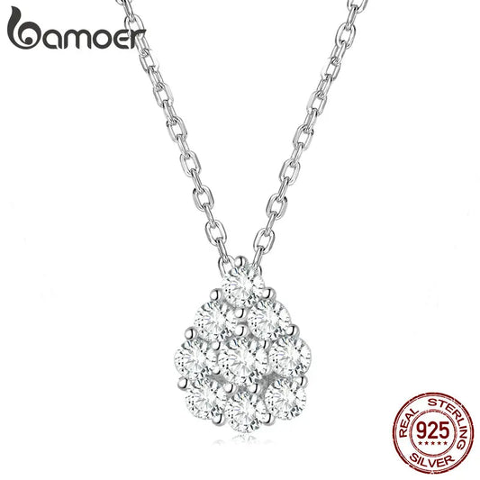 BAMOER 14K Gold Plated Pave Setting CZ Pear/Square Cut Solitaire Pendant Necklace for Women |Slider Adjustable | With Gift Box