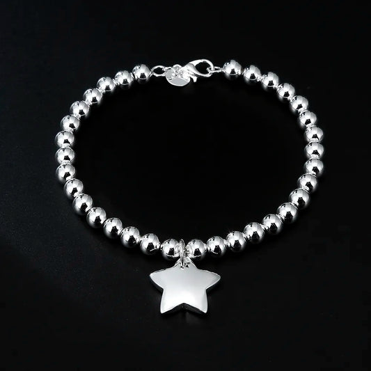 925 sterling silver 4MM Bead Chain Star Pendant Bracelets for women Fashion Designer Party Wedding Accessories Jewelry Gifts