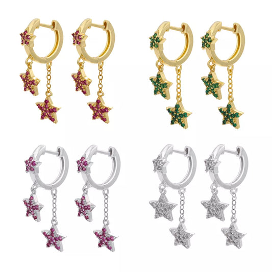 ZHUKOU NEW gold color silver color small hoop earrings women Star tassel hoop earrings shining Fashion jewelry wholesale VE365
