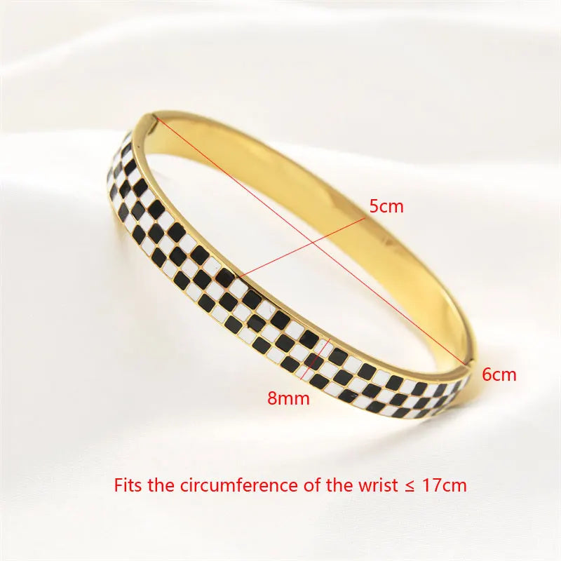 FYSARA New Trendy Colorful Black And White Checkerboard 8MM Bracelets For Women Fashion Bangle Stainless Steel Bangles Jewelry