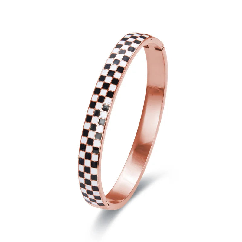 FYSARA New Trendy Colorful Black And White Checkerboard 8MM Bracelets For Women Fashion Bangle Stainless Steel Bangles Jewelry