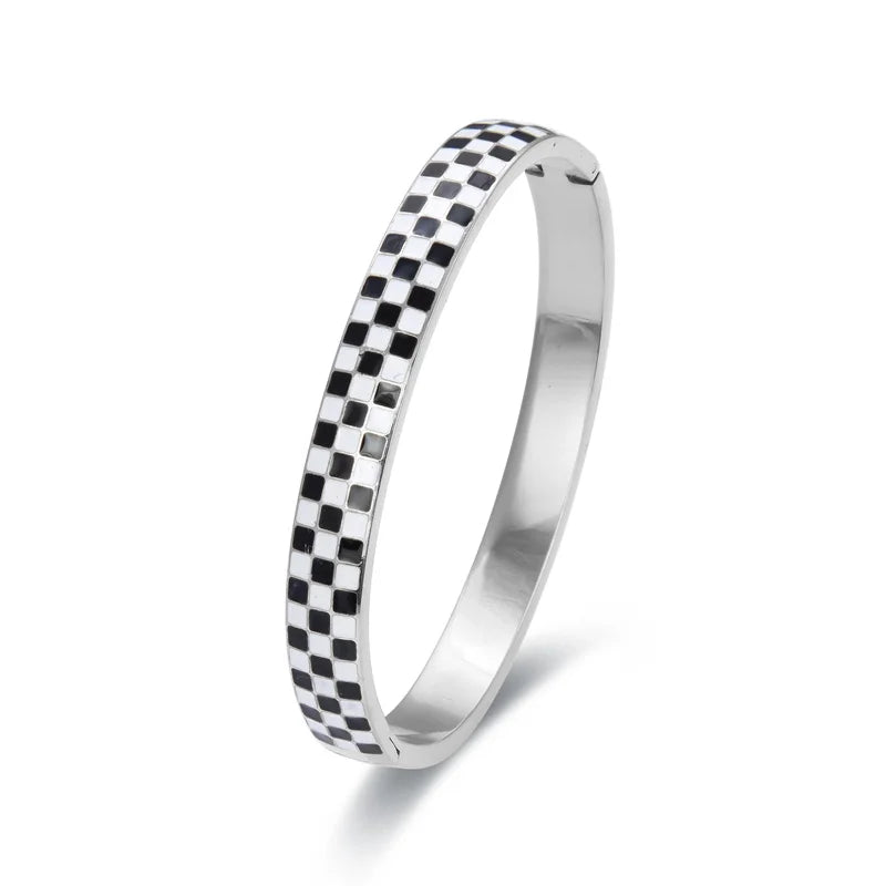 FYSARA New Trendy Colorful Black And White Checkerboard 8MM Bracelets For Women Fashion Bangle Stainless Steel Bangles Jewelry