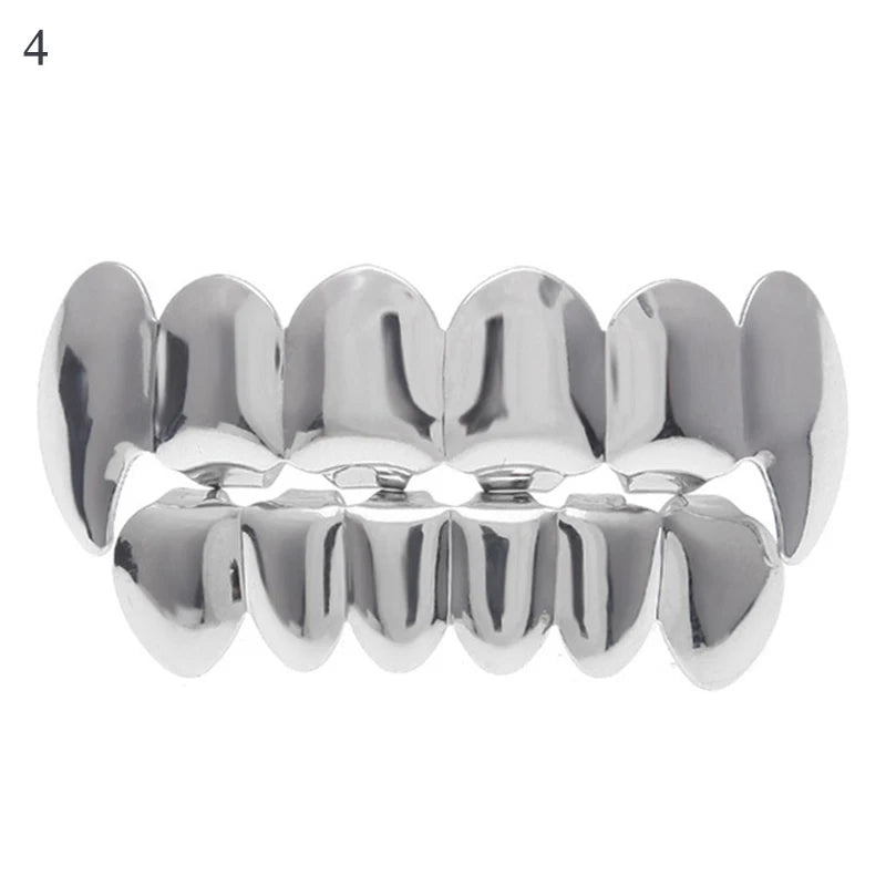 Hip Hop Teeth Grillz Set For Unisex Top Bottom Mouth Gold Silver Color Tooth Grills Punk Vampire Fangs Teeth Cap Cosplay Jewelry