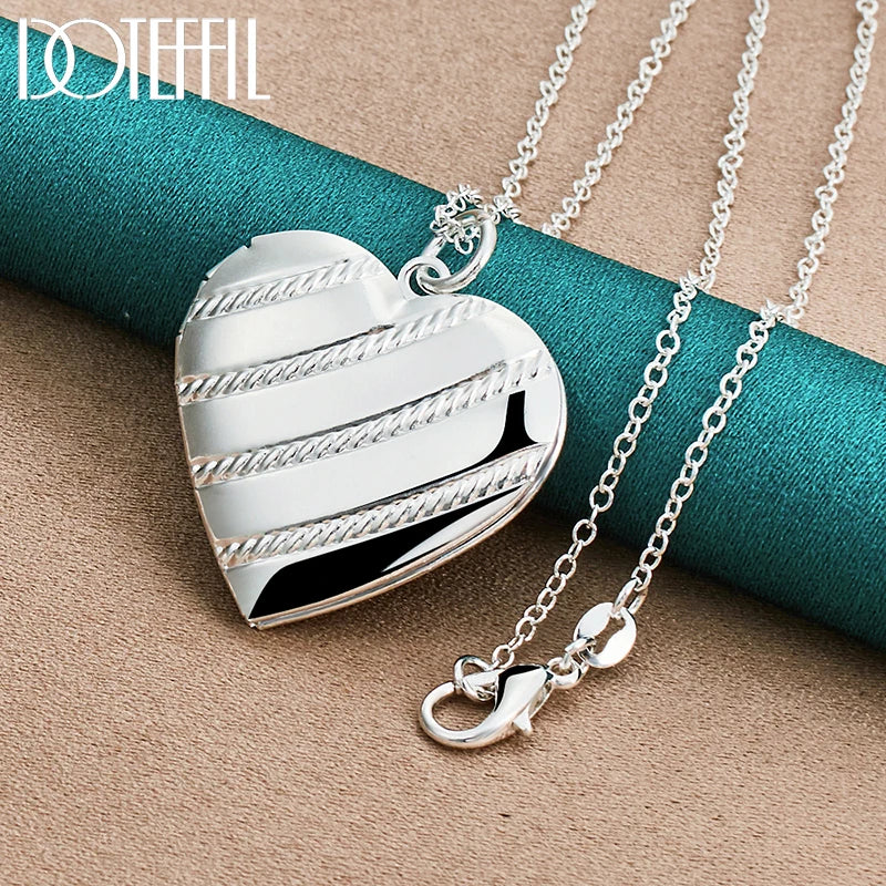 DOTEFFIL 925 Sterling Silver Love Heaet Photo Frame 16-18 Inch Snake Chain Necklace For Woman Man Fashion Wedding Charm Jewelry