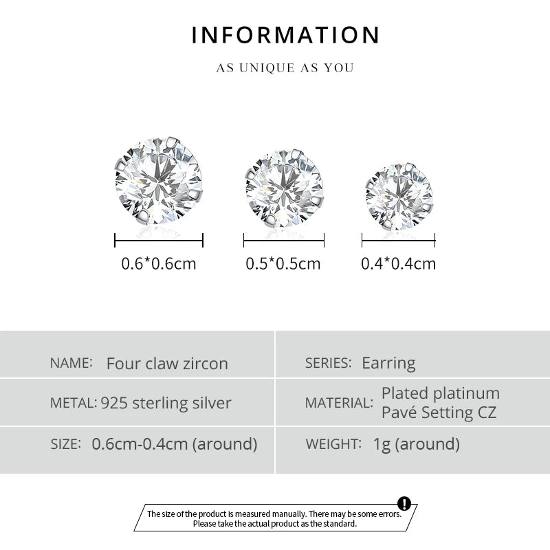 bamoer 3 Pairs Stud Earrings Set 925 Sterling Silver Stone CZ Minimalist Dazzling Fashion Earrings 4mm 5mm 6mm Diameter BSE166