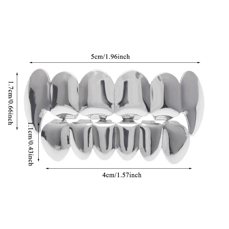 Hip Hop Teeth Grillz Set For Unisex Top Bottom Mouth Gold Silver Color Tooth Grills Punk Vampire Fangs Teeth Cap Cosplay Jewelry