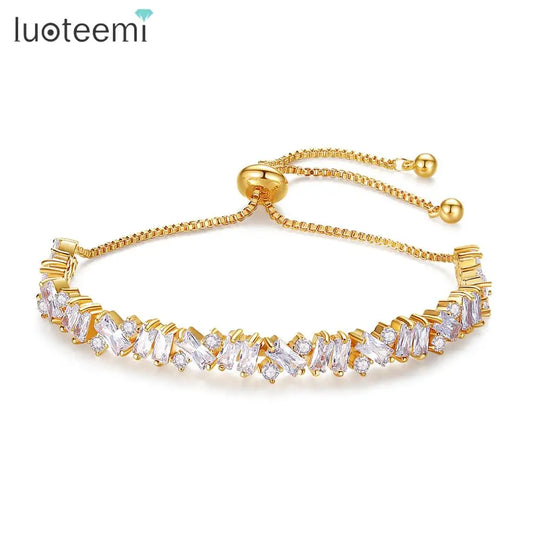 LUOTEEMI Adjustable Bracelet Bangle for Women Fashion Jewelry Multicolor CZ Tennis Korean Fashion Jewelry Friend Christmas Gifts