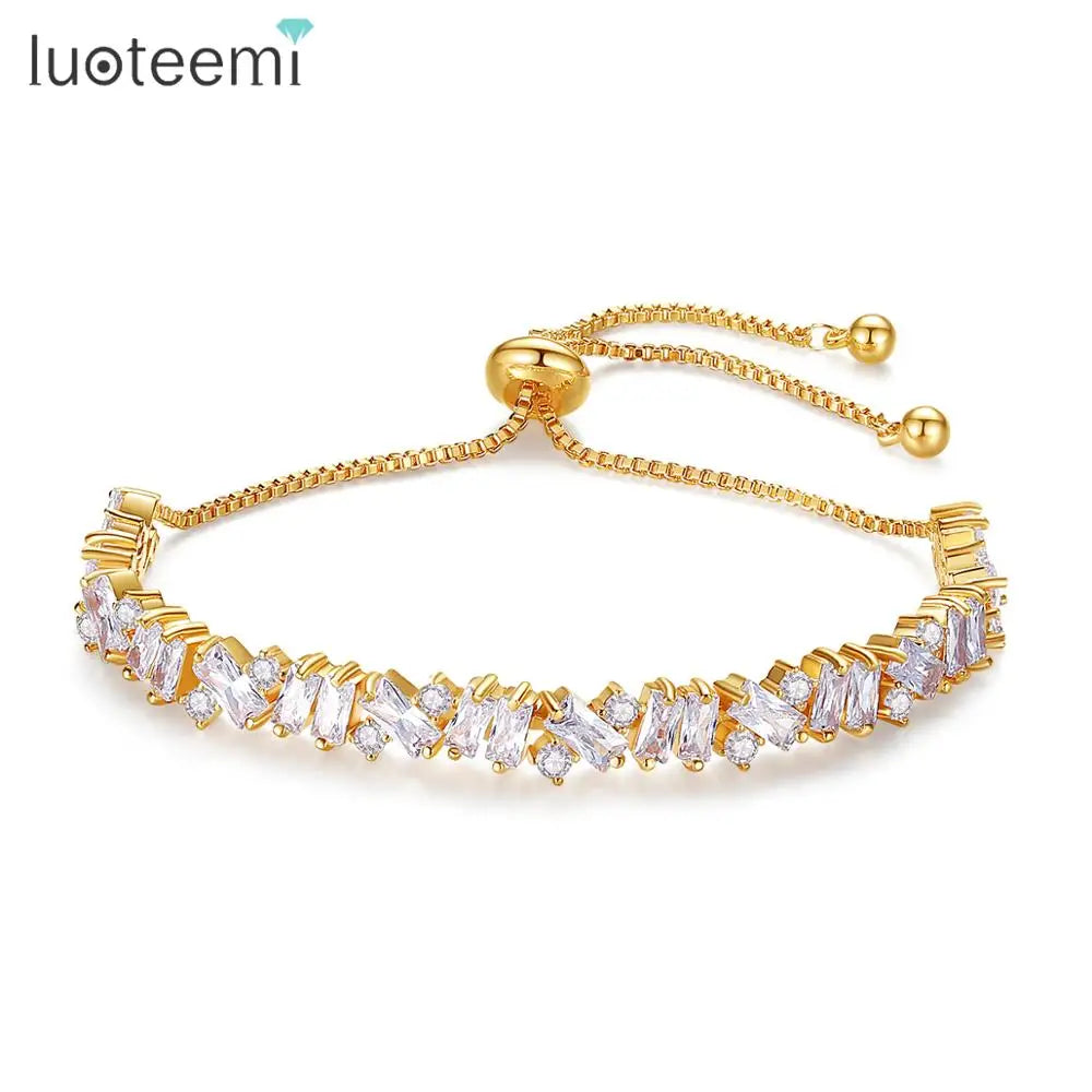 LUOTEEMI Adjustable Bracelet Bangle for Women Fashion Jewelry Multicolor CZ Tennis Korean Fashion Jewelry Friend Christmas Gifts