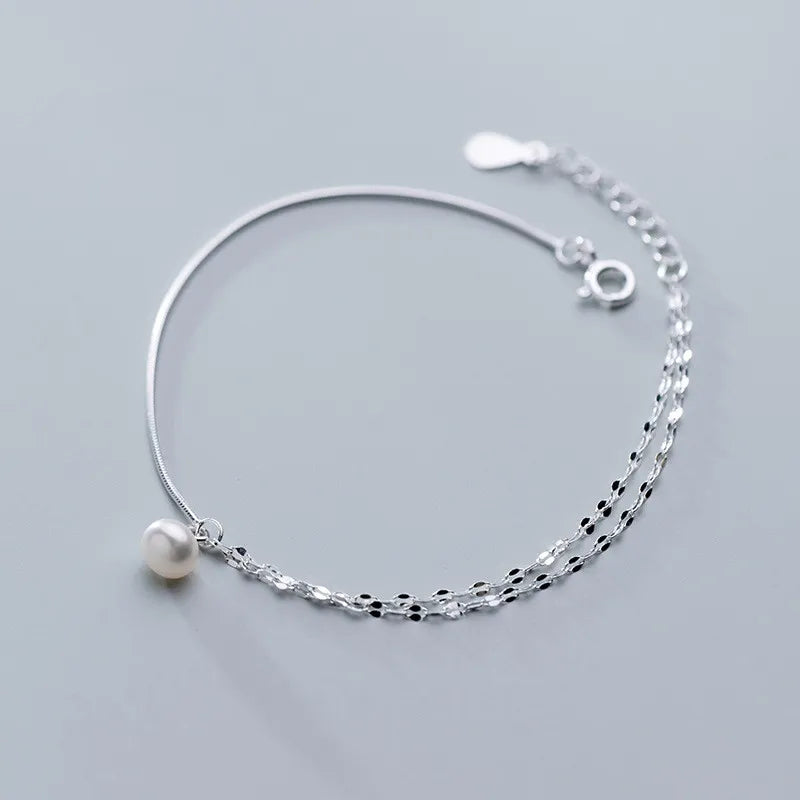 WOOZU Real 925 Sterling Silver Minimalism Small Pearl Chain Anklet For Women Party Girl Foot Leg Summer Beach Fine Jewelry Gift