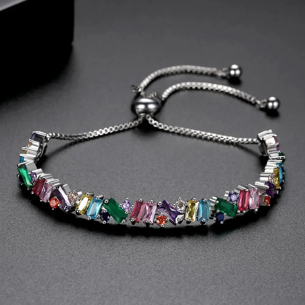 LUOTEEMI Adjustable Bracelet Bangle for Women Fashion Jewelry Multicolor CZ Tennis Korean Fashion Jewelry Friend Christmas Gifts