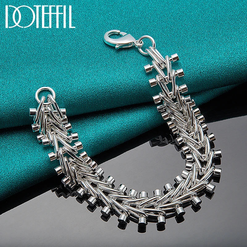 DOTEFFIL 925 Sterling Silver Double Row Bead Chain Bracelet For Man Women Charm Wedding Engagement Party Jewelry