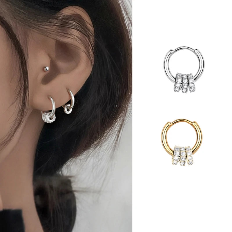 Authentic 925 Sterling Silver Dainty Small Zircon Inlaid Round Circle Hoop Earrings for Women Gold Earrrings Jewelry