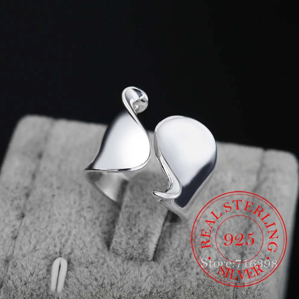 925 Sterling Silver Unique Design Smooth Ring For Women Jewelry Beautiful Finger Adjustable Open Ring For Party Birthday Gift