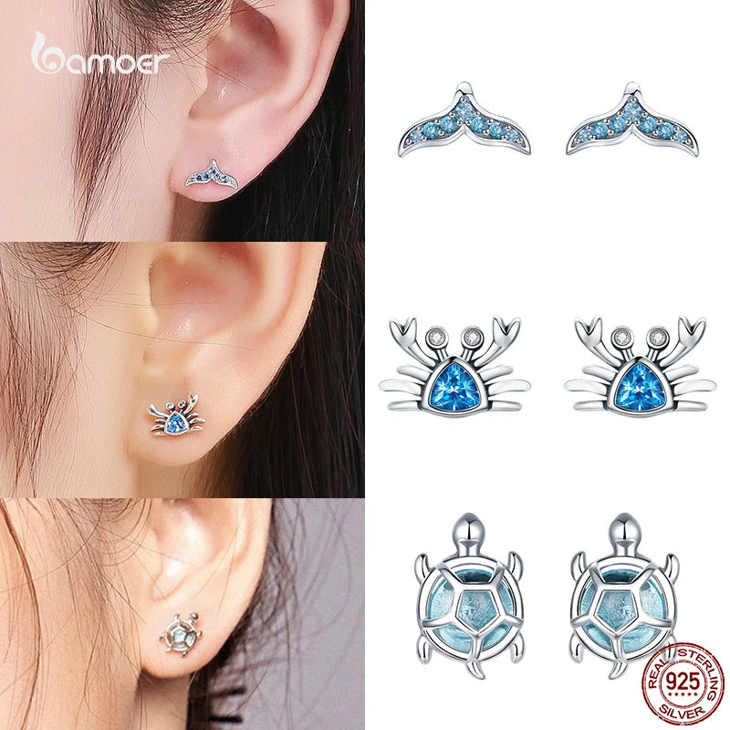 Bamoer Real 925 Sterling Silver Butterfly Animal Flower Ear Studs for Women Exquisite Party Earrings for Girl Original Design