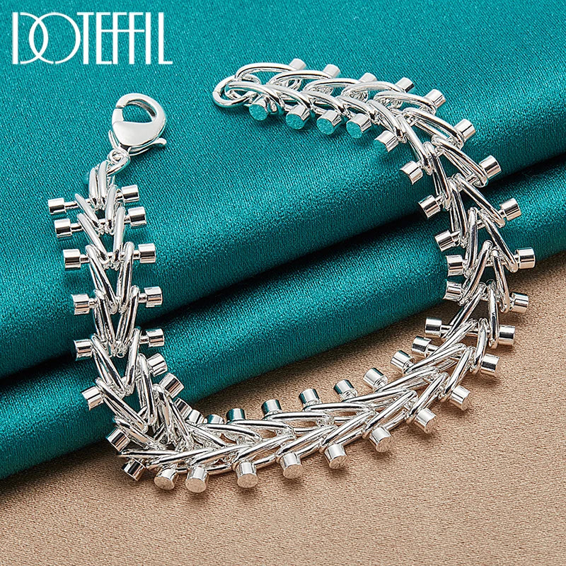 DOTEFFIL 925 Sterling Silver Double Row Bead Chain Bracelet For Man Women Charm Wedding Engagement Party Jewelry