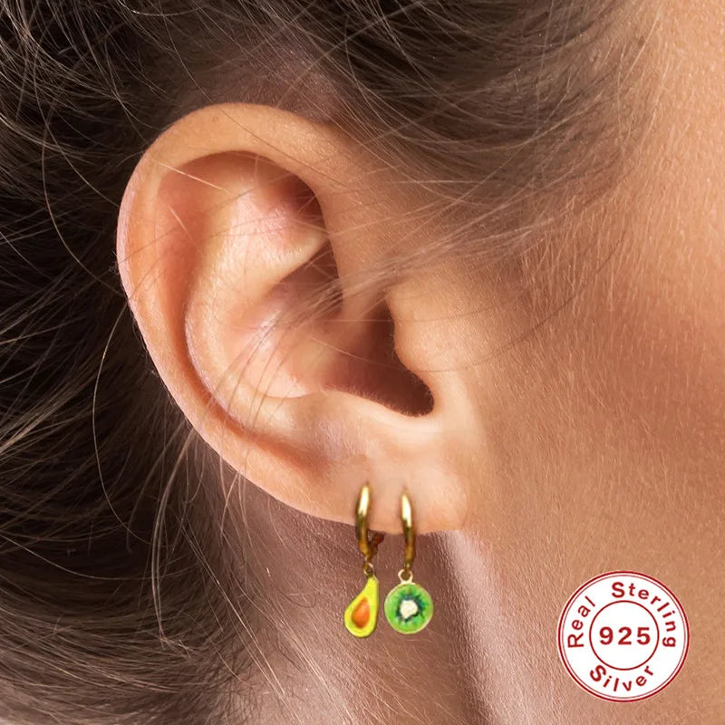 ROXI Ins Hot Green Element Drop Hoop Earrings for Women 2021 925 Sterling Silver Crystal Earing Enamel Dangle Earrings Jewelry