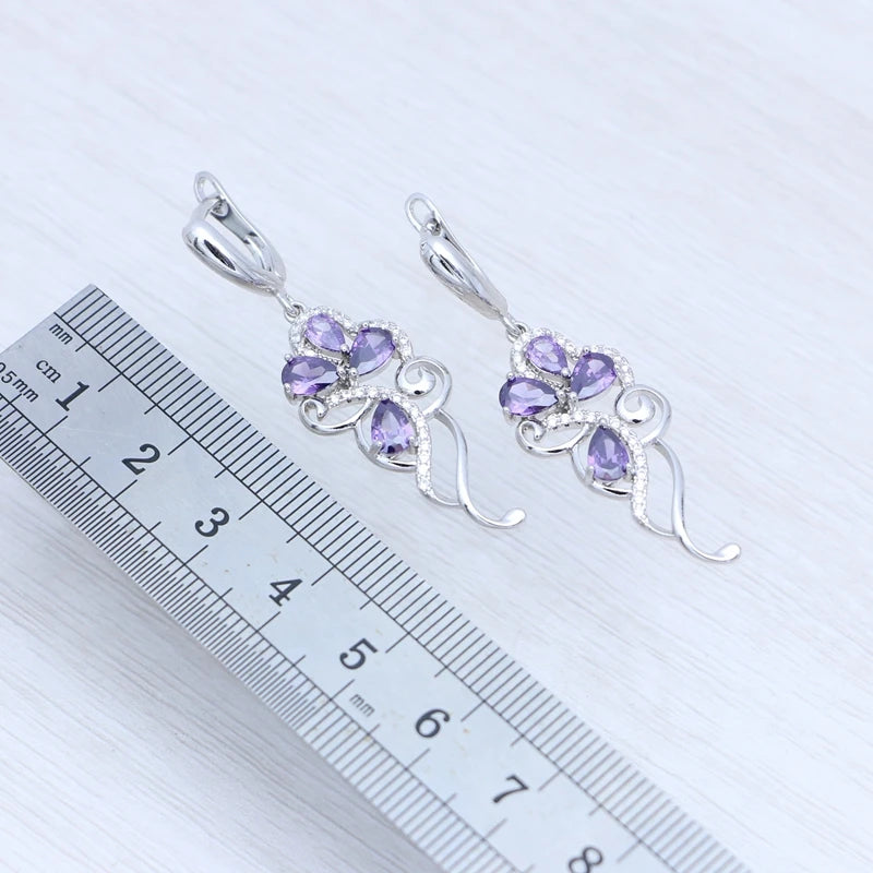 Amethyst Earrings Plant Flower Shape 925 Sterling Silver Earrings Elegant Jewelry for Girls Engagement