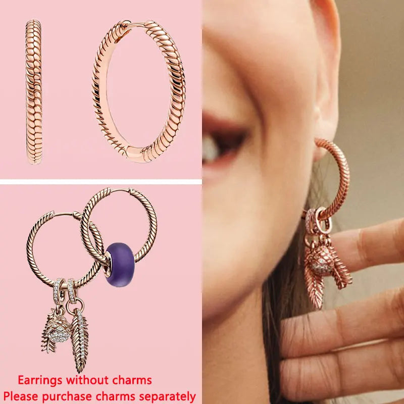 New 925 Sterling Silver Pendiente Gold Charm Hoop Earrings For Women Earrings Fit Original Charms Earrings Fine Jewelry Joyas