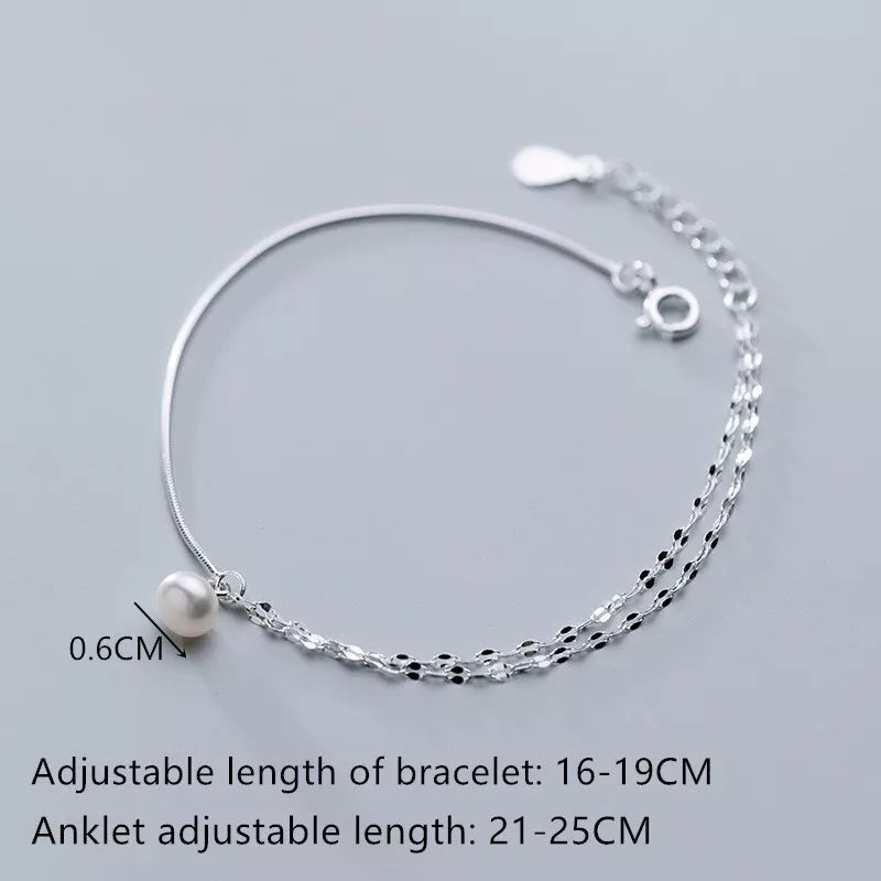 WOOZU Real 925 Sterling Silver Minimalism Small Pearl Chain Anklet For Women Party Girl Foot Leg Summer Beach Fine Jewelry Gift