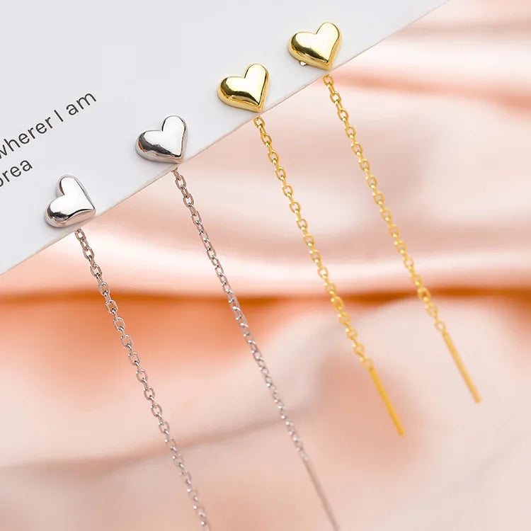 ANENJERY Silver Color Heart Earrings for Women Long Tassel Dangle Earrings Dainty Party Jewelry Wholesale