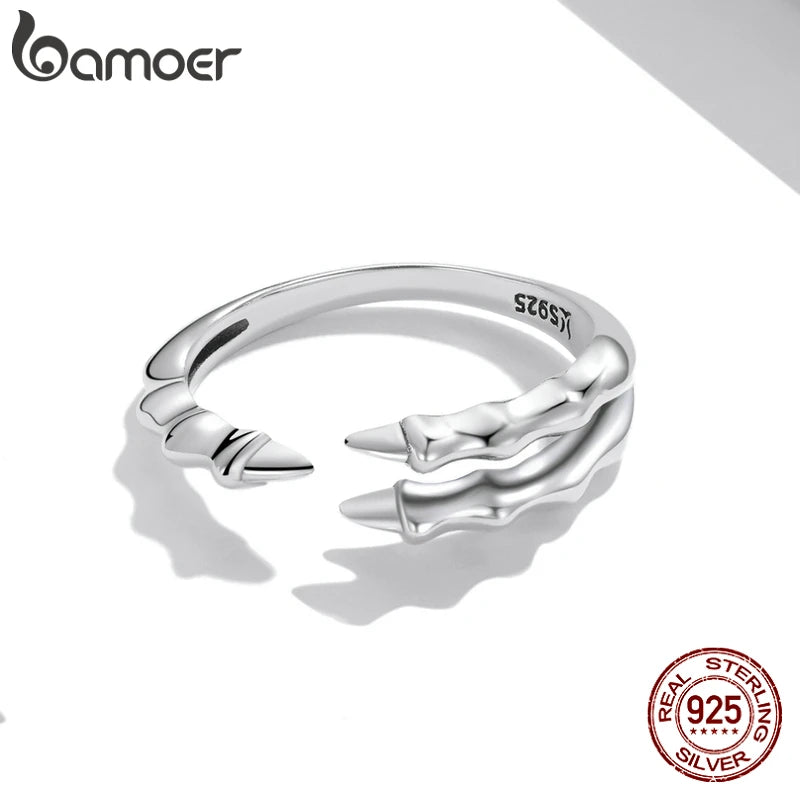 bamoer Authentic Dark Claw Open Ring 925 Sterling Silver Ring for Women Monster Wolverine Adjustable Ring Jewelry Anillo SCR728