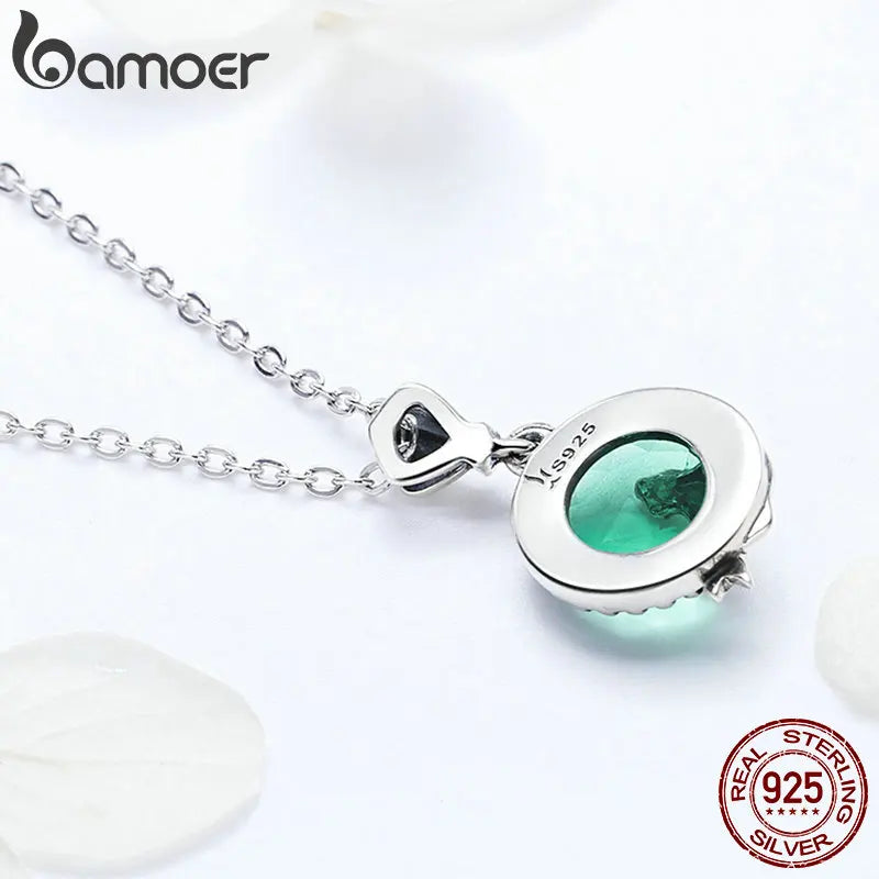 BAMOER Genuine 925 Sterling Silver Romantic Fairy Story Light Green CZ Pendant Necklaces Women Sterling Silver Jewelry SCN262