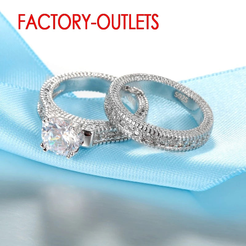 925 Sterling Silver Wedding Ring Unisex Romantic Fashion Jewelry Cubic Zirconia Prong Setting  Wholesale