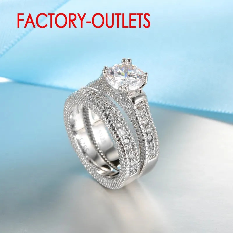 925 Sterling Silver Wedding Ring Unisex Romantic Fashion Jewelry Cubic Zirconia Prong Setting  Wholesale