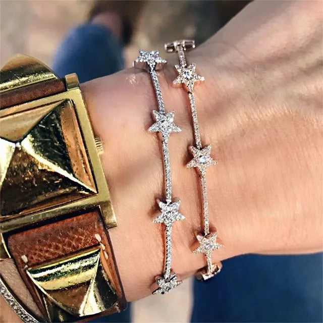 Trendy Zirconia Crystal Stars Slave Chain Bracelet For Women Finger Hand Silver Color Stars Charm Bracelets Delicate CZ Bracelet