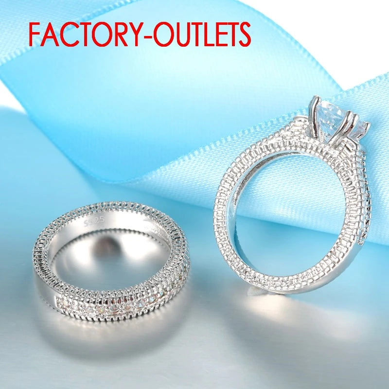 925 Sterling Silver Wedding Ring Unisex Romantic Fashion Jewelry Cubic Zirconia Prong Setting  Wholesale