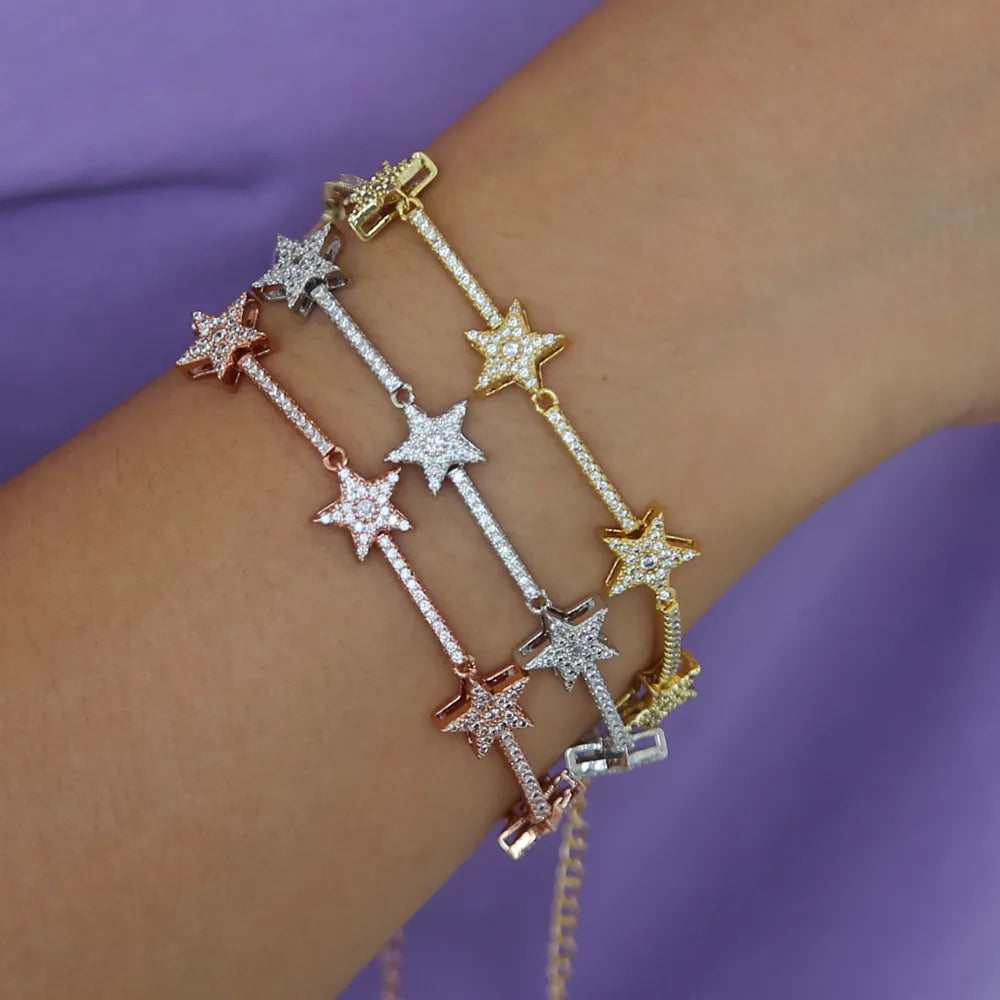 Trendy Zirconia Crystal Stars Slave Chain Bracelet For Women Finger Hand Silver Color Stars Charm Bracelets Delicate CZ Bracelet