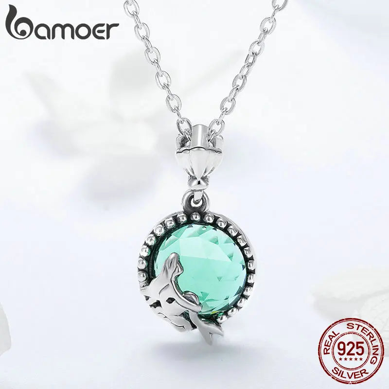 BAMOER Genuine 925 Sterling Silver Romantic Fairy Story Light Green CZ Pendant Necklaces Women Sterling Silver Jewelry SCN262