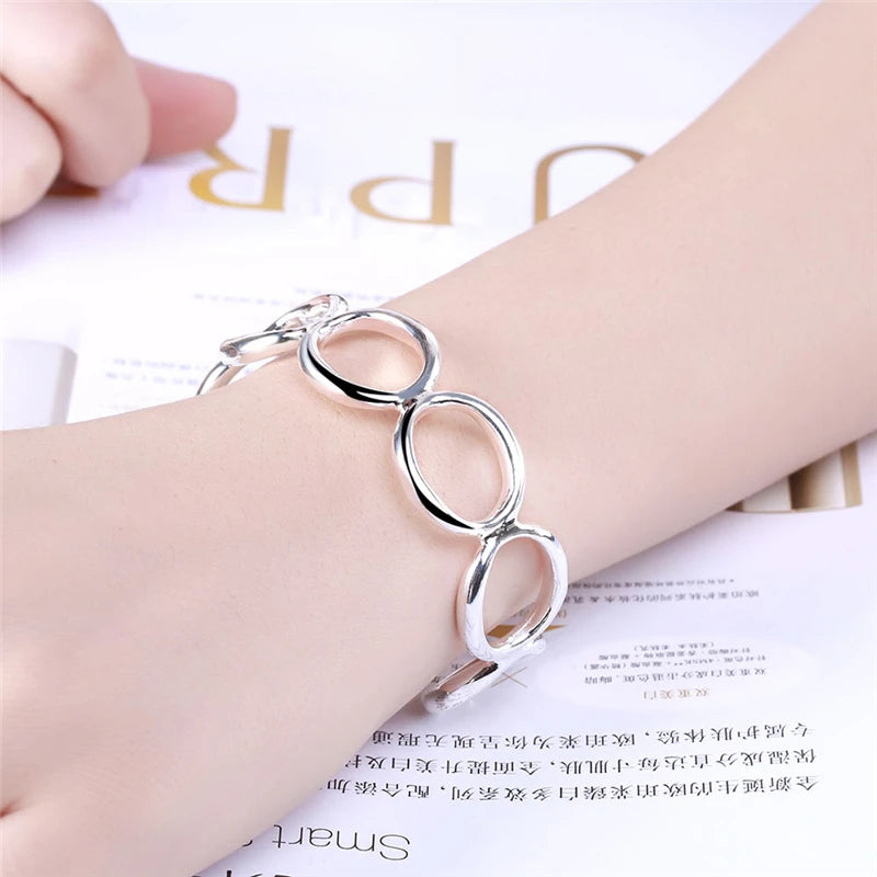 DOTEFFIL 925 Sterling Silver Round Circle Bangle Bracelet For Woman Wedding Engagement Fashion Charm Party Jewelry