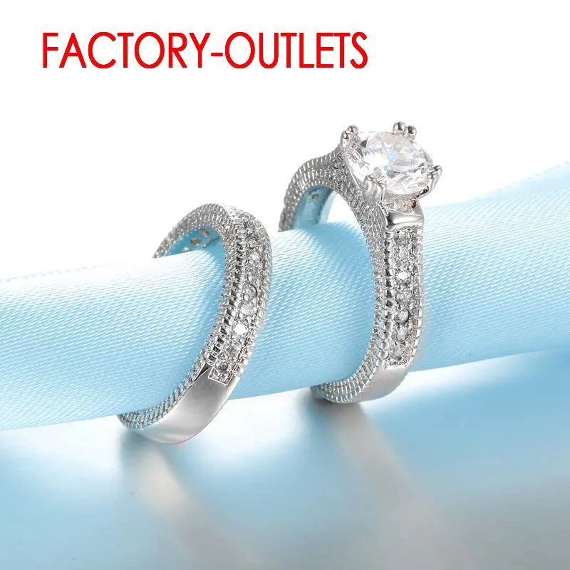 925 Sterling Silver Wedding Ring Unisex Romantic Fashion Jewelry Cubic Zirconia Prong Setting  Wholesale