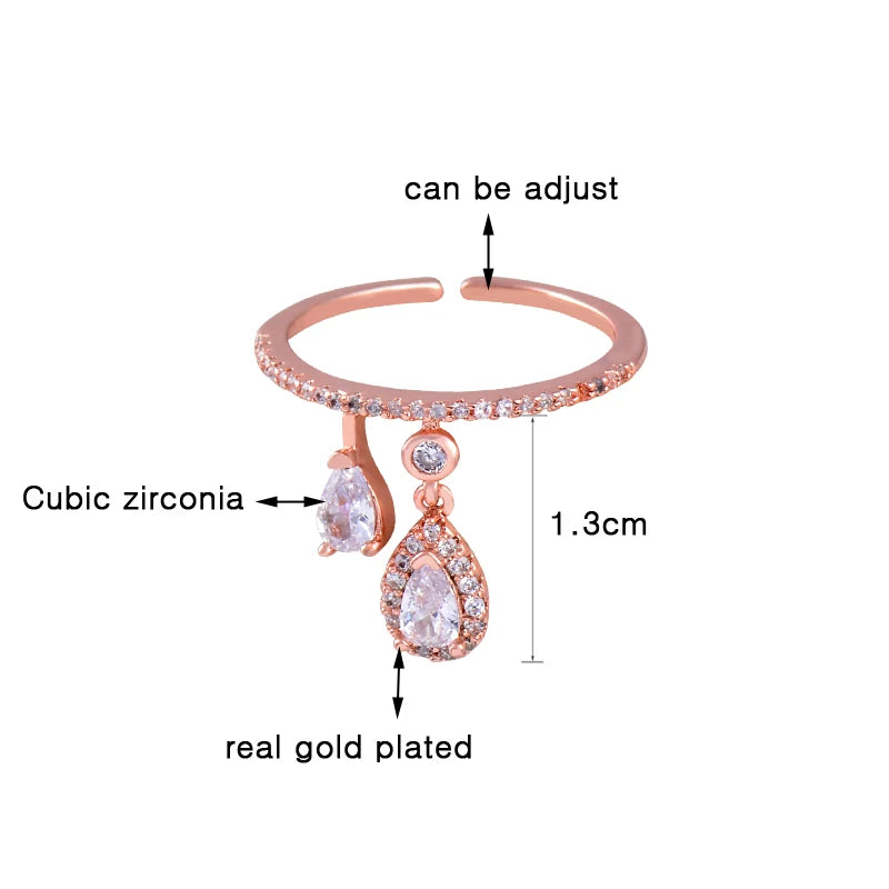 KIOOZOL shiny teardrop crystal pendant women's ring rose gold silver color rings кольца fashion jewelry KO5