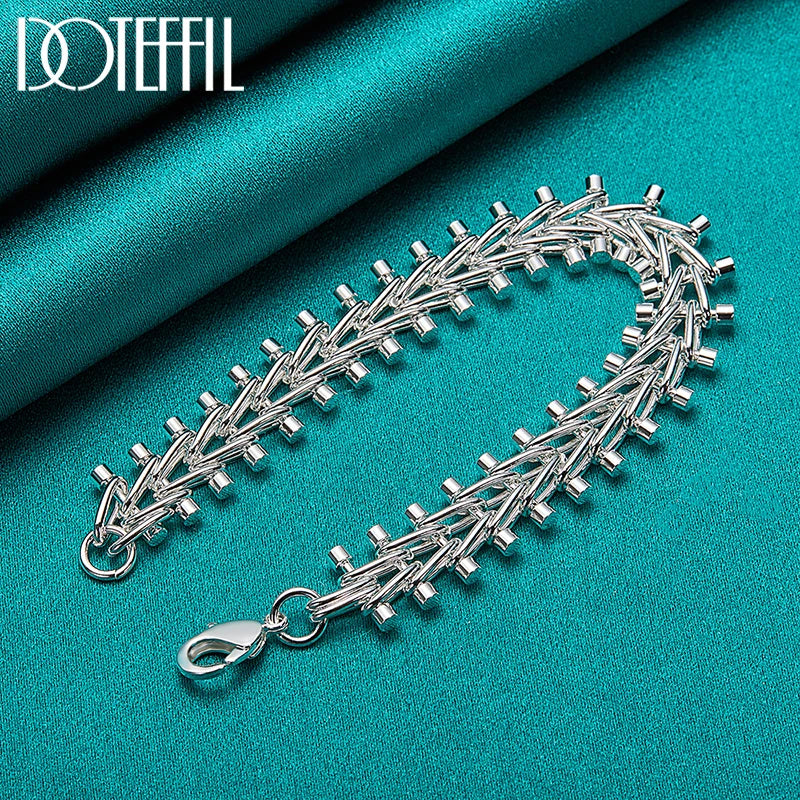 DOTEFFIL 925 Sterling Silver Double Row Bead Chain Bracelet For Man Women Charm Wedding Engagement Party Jewelry