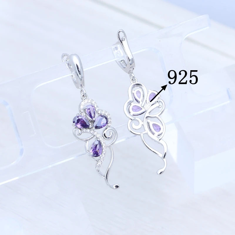 Amethyst Earrings Plant Flower Shape 925 Sterling Silver Earrings Elegant Jewelry for Girls Engagement