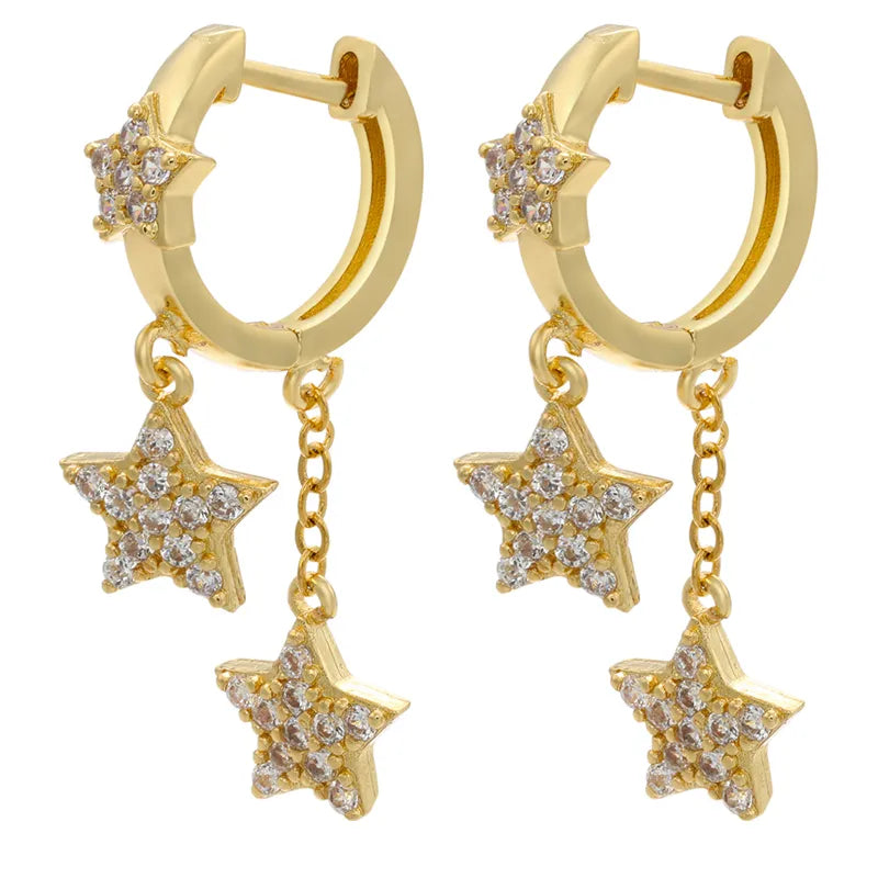 ZHUKOU NEW gold color silver color small hoop earrings women Star tassel hoop earrings shining Fashion jewelry wholesale VE365