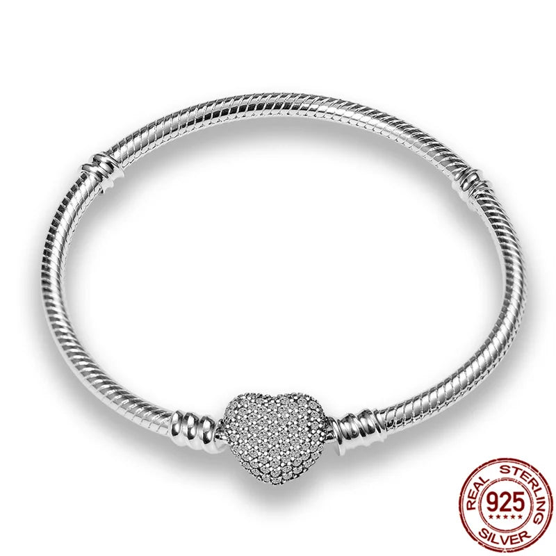 Hot Sale Classic Series 100% 925 Silver Color Heart Bracelet Fit Original Beads Charms DIY Jewelry Pendant Bead Gift For Women